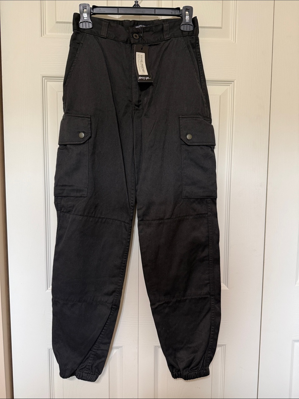 Nasty Gal Black Cargo Pants with Elastic Cuffs